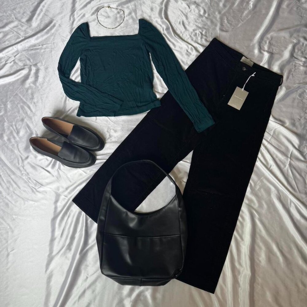 Black Everlane corduroy wide-leg pants